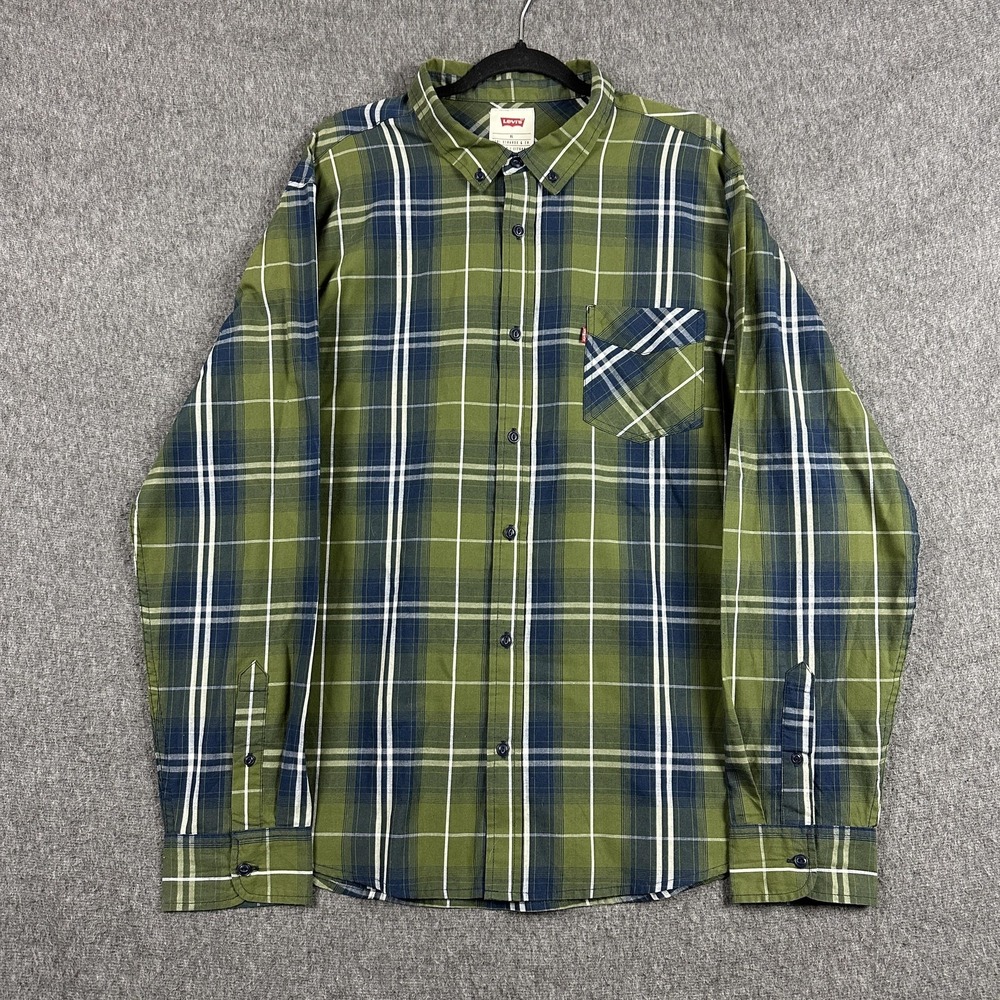 Levi's Shirt Mens XL Green Blue Plaid Long Sleeve Button Down Pocket Casual